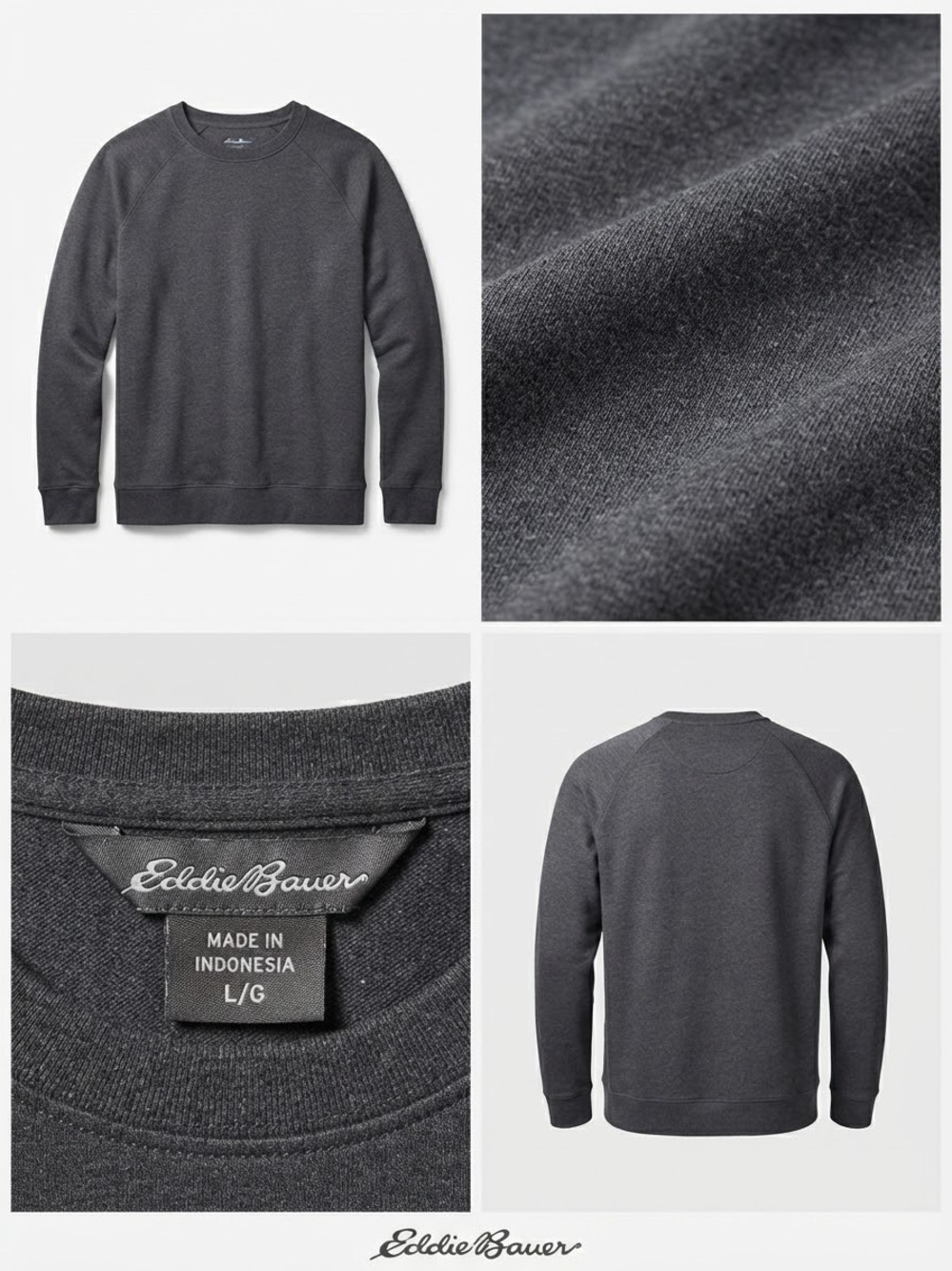 Eddie Bauer Men's Charcoal Gray Crewneck Sweatshirt